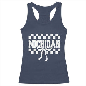 Michigan Fan Racerback Tank Top MI State Sport Coquette Bow Checkered Design Game Day TS11 Navy Print Your Wear
