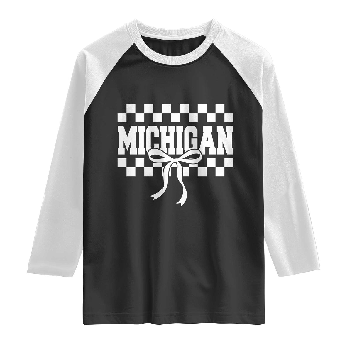 Michigan Fan Raglan Shirt MI State Sport Coquette Bow Checkered Design Game Day TS11 Black White Print Your Wear