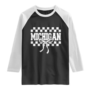 Michigan Fan Raglan Shirt MI State Sport Coquette Bow Checkered Design Game Day TS11 Black White Print Your Wear