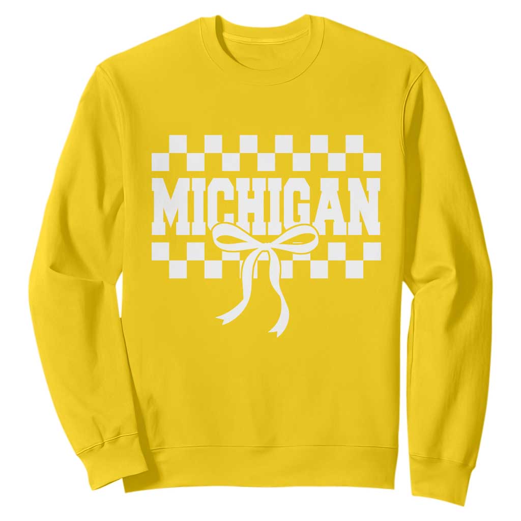 Michigan Fan Sweatshirt MI State Sport Coquette Bow Checkered Design Game Day TS11 Daisy Print Your Wear