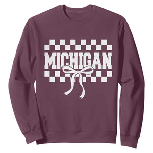Michigan Fan Sweatshirt MI State Sport Coquette Bow Checkered Design Game Day TS11 Maroon Print Your Wear