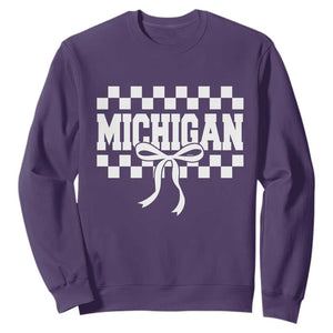 Michigan Fan Sweatshirt MI State Sport Coquette Bow Checkered Design Game Day TS11 Purple Print Your Wear