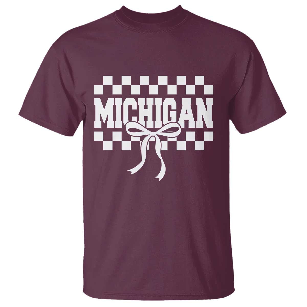 Michigan Fan T Shirt MI State Sport Coquette Bow Checkered Design Game Day TS11 Maroon Print Your Wear
