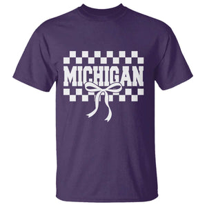 Michigan Fan T Shirt MI State Sport Coquette Bow Checkered Design Game Day TS11 Purple Print Your Wear