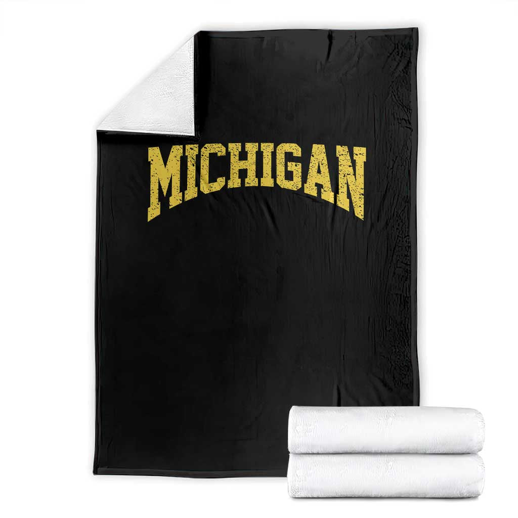 Michigan Fan Throw Blanket Yellow Bold Sport State Letters Game Day TS11 Black Print Your Wear