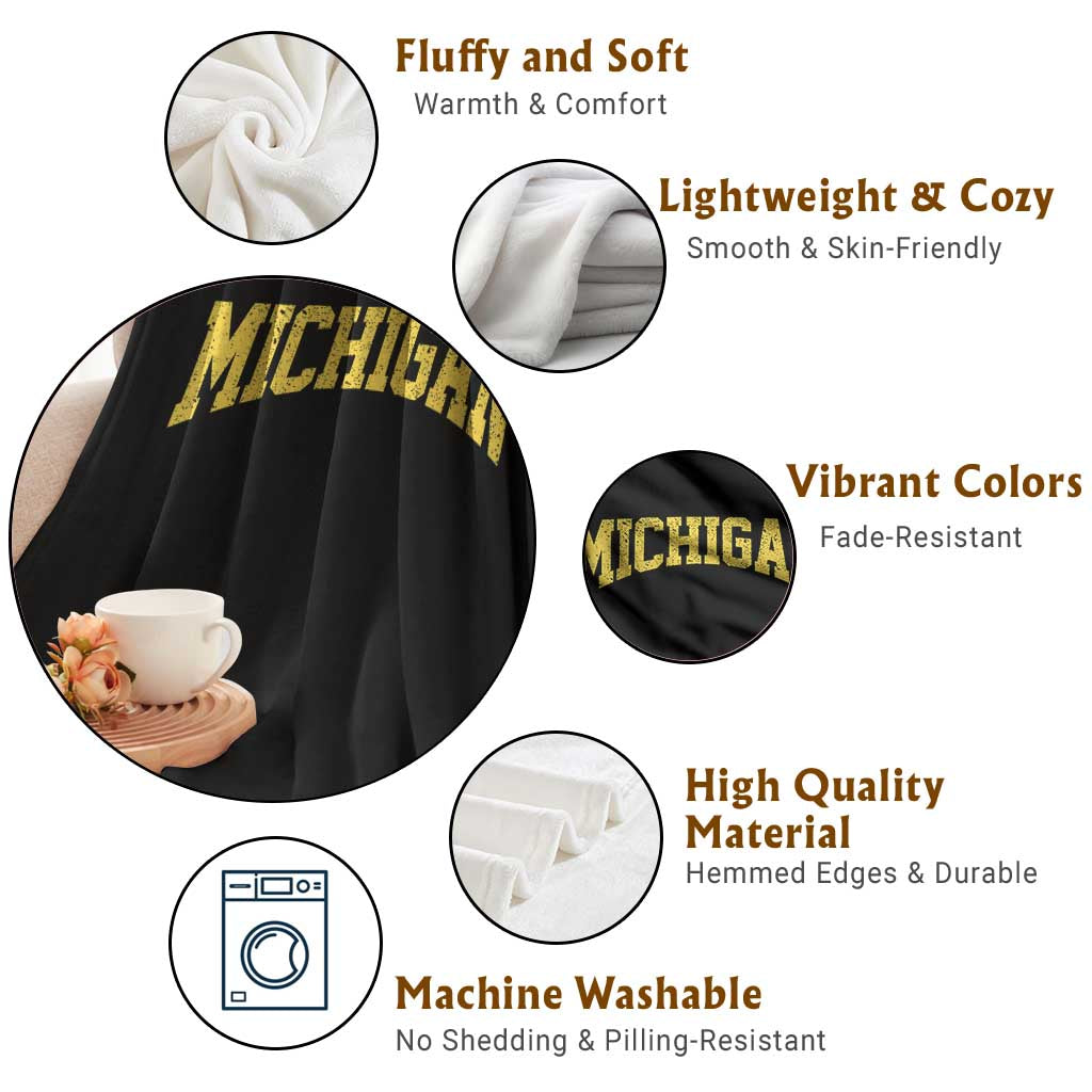 Michigan Fan Throw Blanket Yellow Bold Sport State Letters Game Day TS11 Print Your Wear