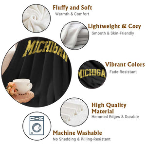 Michigan Fan Throw Blanket Yellow Bold Sport State Letters Game Day TS11 Print Your Wear