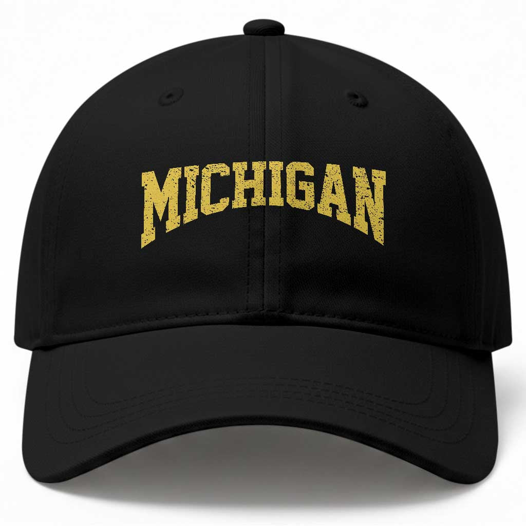 Michigan Fan Baseball Cap Yellow Bold Sport State Letters Game Day TS11 Print Your Wear