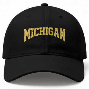 Michigan Fan Baseball Cap Yellow Bold Sport State Letters Game Day TS11 Print Your Wear