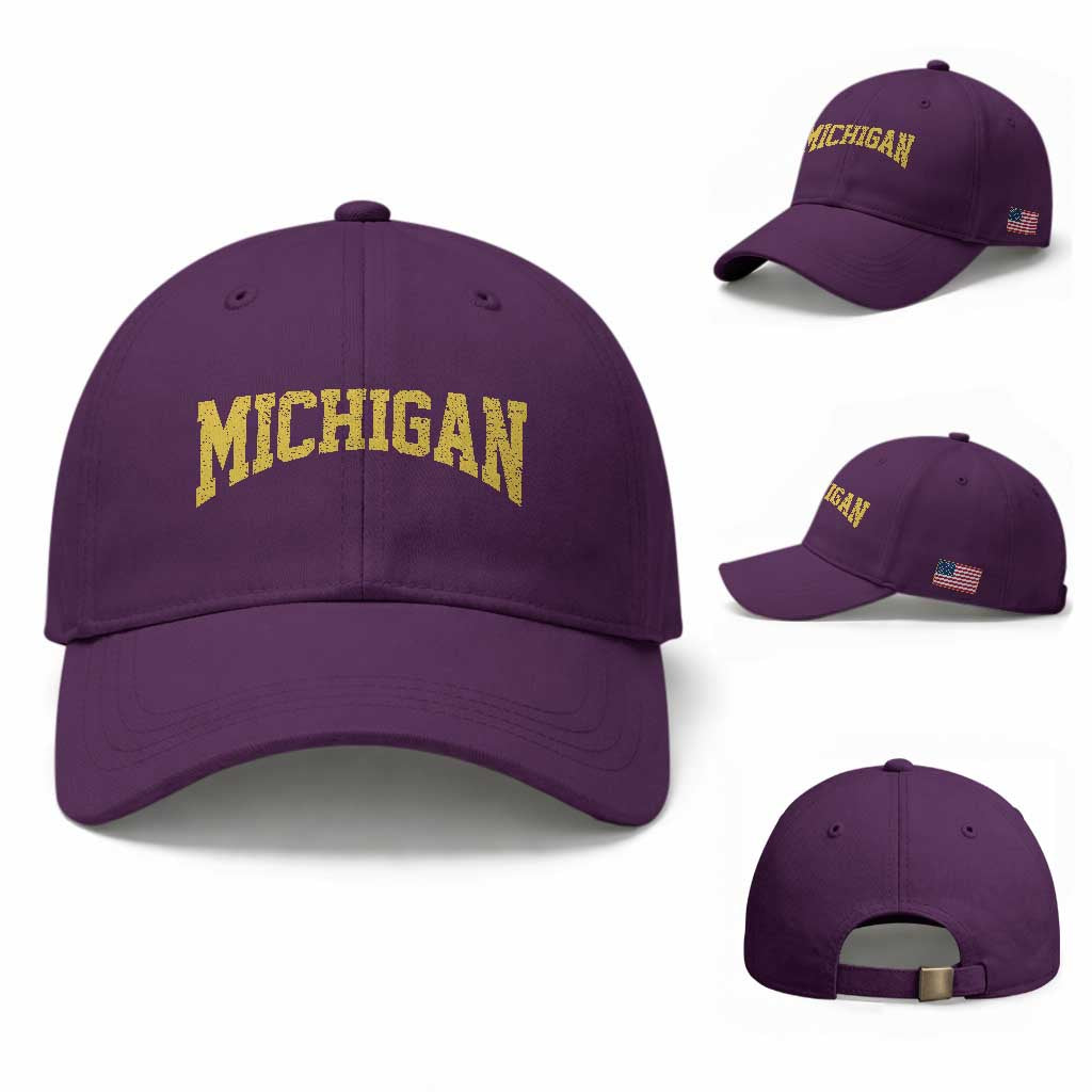 Michigan Fan Baseball Cap Yellow Bold Sport State Letters Game Day TS11 Baseball Cap Universal Fit Purple Print Your Wear