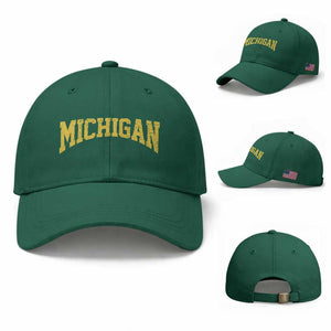 Michigan Fan Baseball Cap Yellow Bold Sport State Letters Game Day TS11 Baseball Cap Universal Fit Irish Green Print Your Wear