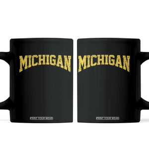 Michigan Fan Coffee Mug Yellow Bold Sport State Letters Game Day TS11 Black Print Your Wear