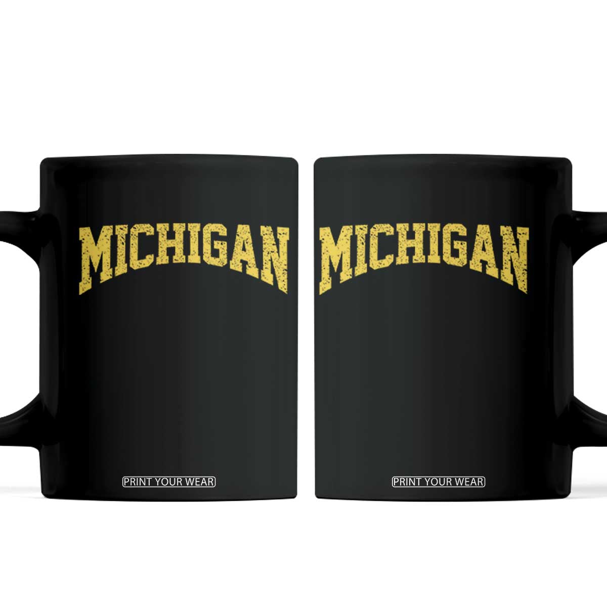 Michigan Fan Coffee Mug Yellow Bold Sport State Letters Game Day TS11 Black Print Your Wear