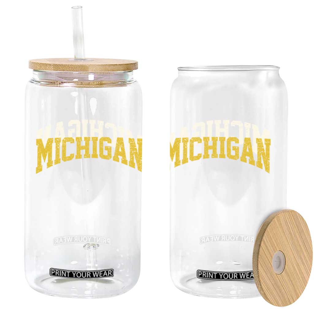 Michigan Fan Glass Can Yellow Bold Sport State Letters Game Day TS11 Print Your Wear