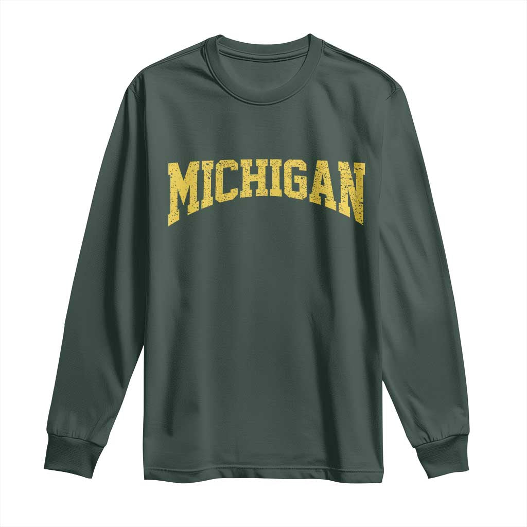 Michigan Fan Long Sleeve Shirt Yellow Bold Sport State Letters Game Day TS11 Dark Forest Green Print Your Wear
