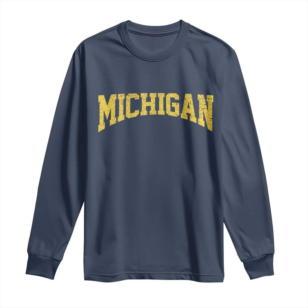 Michigan Fan Long Sleeve Shirt Yellow Bold Sport State Letters Game Day TS11 Navy Print Your Wear