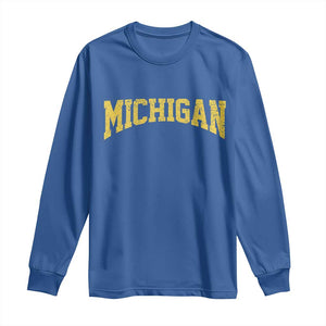 Michigan Fan Long Sleeve Shirt Yellow Bold Sport State Letters Game Day TS11 Royal Blue Print Your Wear