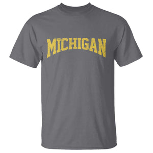 Michigan Fan T Shirt Yellow Bold Sport State Letters Game Day TS11 Charcoal Print Your Wear