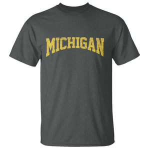Michigan Fan T Shirt Yellow Bold Sport State Letters Game Day TS11 Dark Heather Print Your Wear