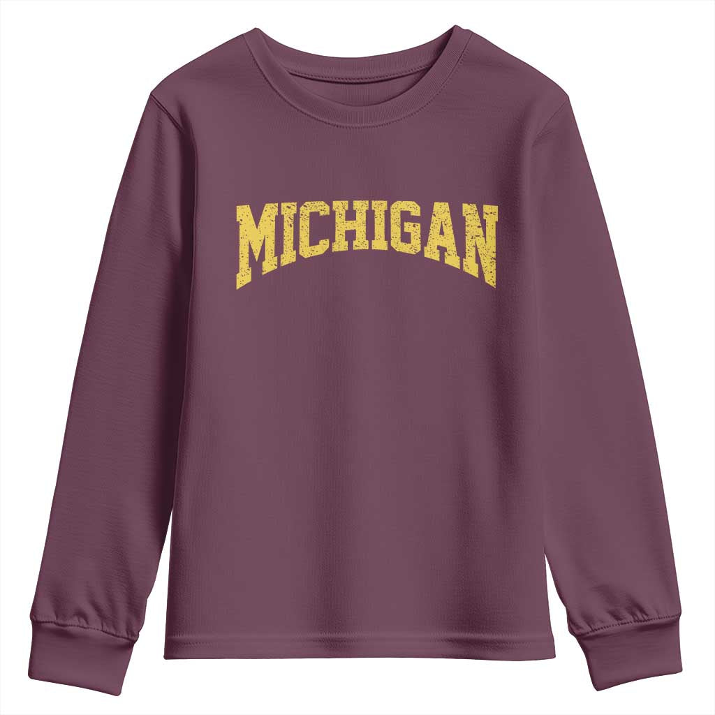 Michigan Fan Youth Sweatshirt Yellow Bold Sport State Letters Game Day TS11 Maroon Print Your Wear