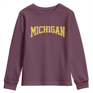 Michigan Fan Youth Sweatshirt Yellow Bold Sport State Letters Game Day TS11 Maroon Print Your Wear
