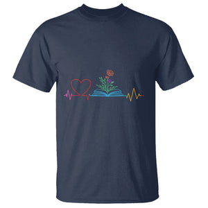 Floral Book T Shirt Literature Heart For Books Lover TS11 Navy Print Your Wear