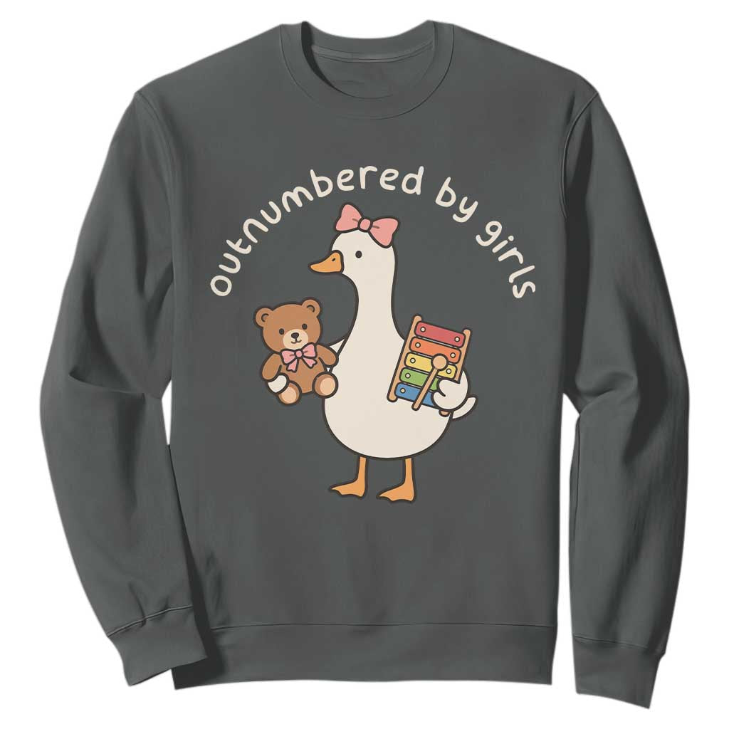 Outnumbered By Girls Sweatshirt Funny Girl Dad Goose TS11 Dark Heather Print Your Wear