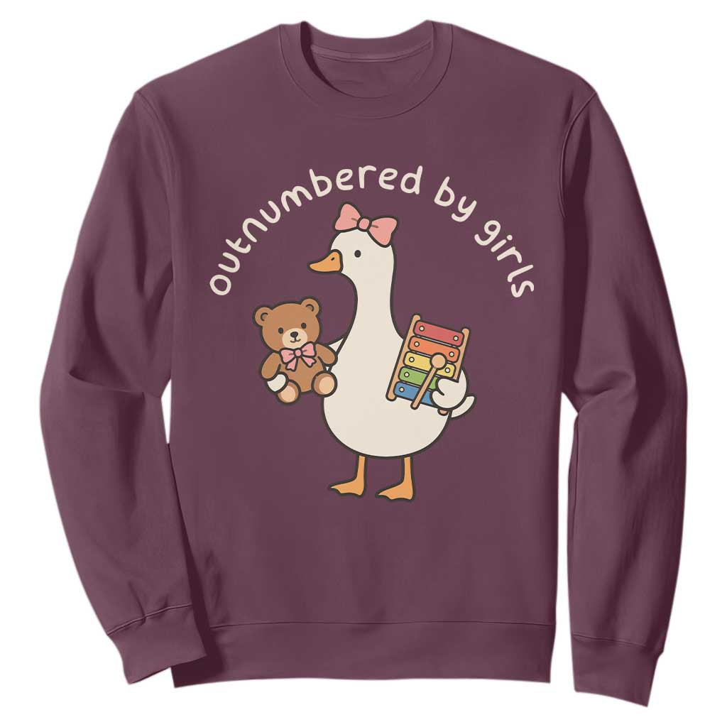Outnumbered By Girls Sweatshirt Funny Girl Dad Goose TS11 Maroon Print Your Wear