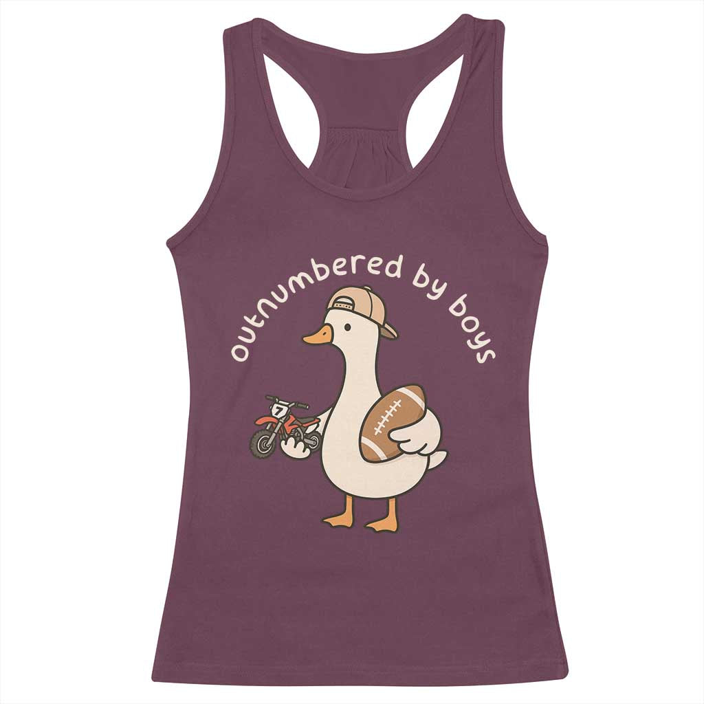 Outnumbered By Boys Funny Mom Goose Racerback Tank Top TS11 Maroon Print Your Wear