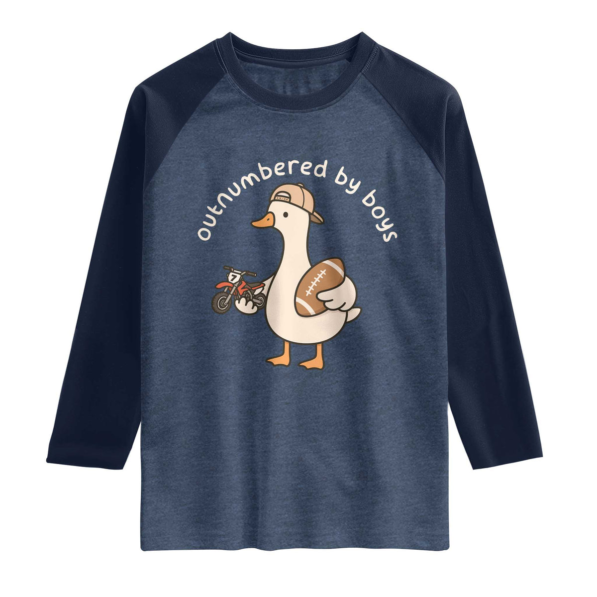 Outnumbered By Boys Funny Mom Goose Raglan Shirt TS11 Heather Denim Navy Print Your Wear