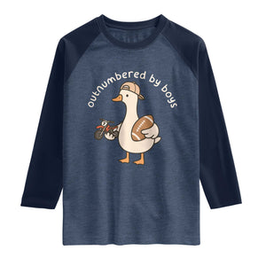 Outnumbered By Boys Funny Mom Goose Raglan Shirt TS11 Heather Denim Navy Print Your Wear