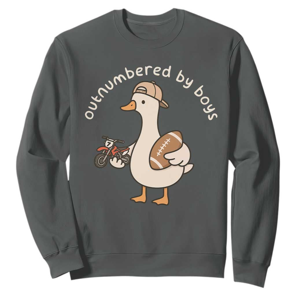 Outnumbered By Boys Funny Mom Goose Sweatshirt TS11 Dark Heather Print Your Wear