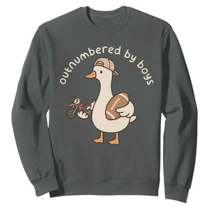 Outnumbered By Boys Funny Mom Goose Sweatshirt TS11 Dark Heather Print Your Wear