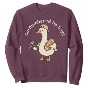 Outnumbered By Boys Funny Mom Goose Sweatshirt TS11 Maroon Print Your Wear
