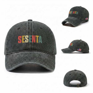 60th Birthday Sesenta Washed Cotton Baseball Cap Spanish Mexican 60 Years Old Bday TS11 Washed Cap Universal Fit Dark Green Print Your Wear