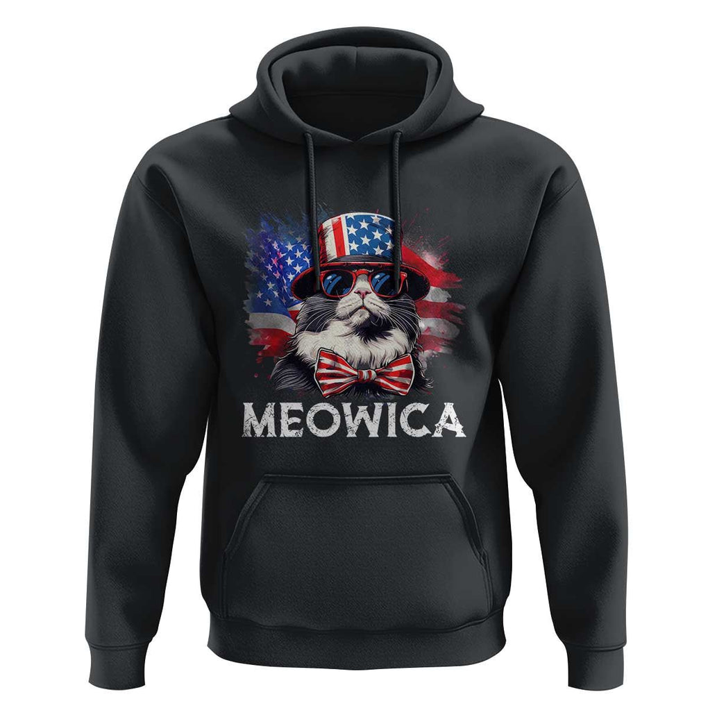 Funny 4th Of July Hoodie Meowica American Flag USA Cat TS11 Black Print Your Wear