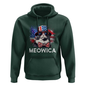 Funny 4th Of July Hoodie Meowica American Flag USA Cat TS11 Dark Forest Green Print Your Wear