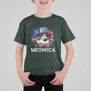 Funny 4th Of July T Shirt For Kid Meowica American Flag USA Cat TS11 Dark Forest Green Print Your Wear