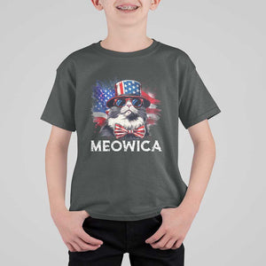 Funny 4th Of July T Shirt For Kid Meowica American Flag USA Cat TS11 Dark Heather Print Your Wear