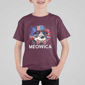 Funny 4th Of July T Shirt For Kid Meowica American Flag USA Cat TS11 Maroon Print Your Wear