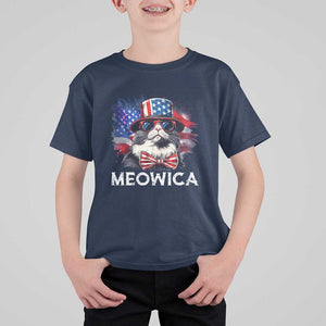 Funny 4th Of July T Shirt For Kid Meowica American Flag USA Cat TS11 Navy Print Your Wear