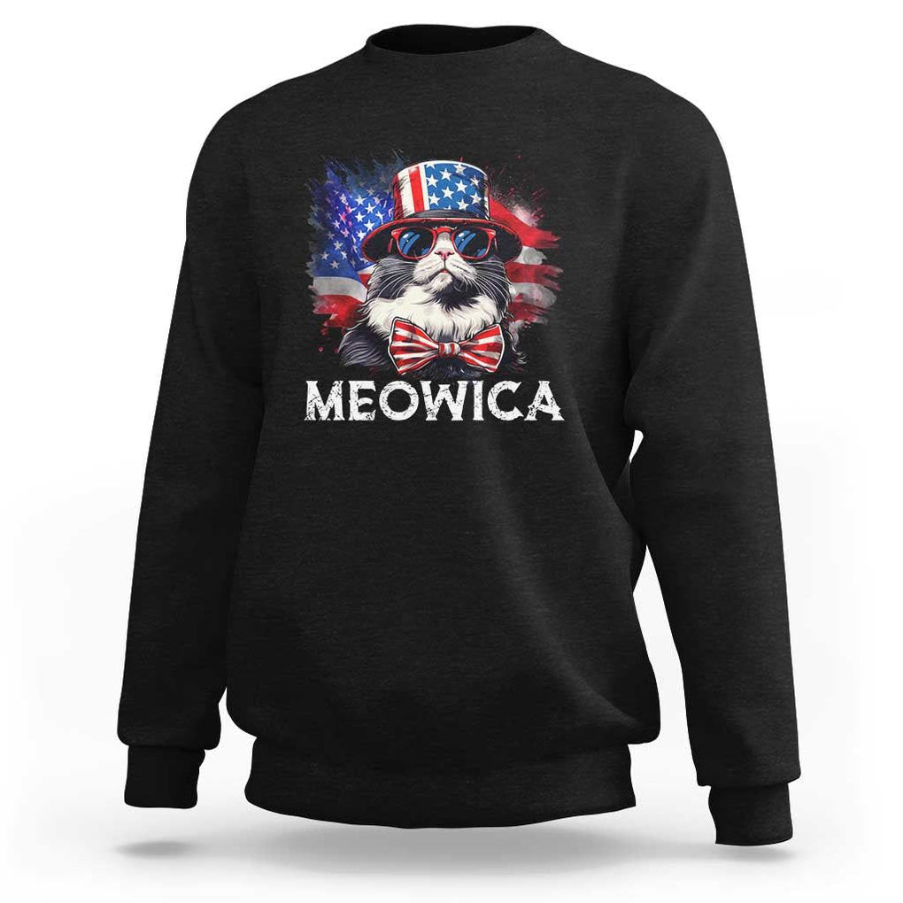 Funny 4th Of July Sweatshirt Meowica American Flag USA Cat TS11 Black Print Your Wear