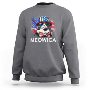 Funny 4th Of July Sweatshirt Meowica American Flag USA Cat TS11 Charcoal Print Your Wear