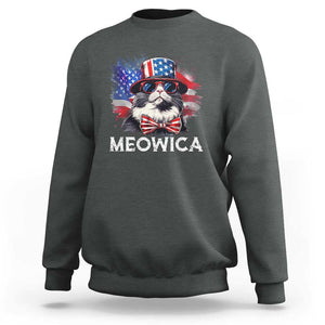 Funny 4th Of July Sweatshirt Meowica American Flag USA Cat TS11 Dark Heather Print Your Wear