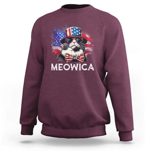 Funny 4th Of July Sweatshirt Meowica American Flag USA Cat TS11 Maroon Print Your Wear