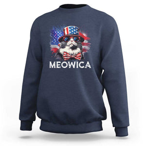 Funny 4th Of July Sweatshirt Meowica American Flag USA Cat TS11 Navy Print Your Wear