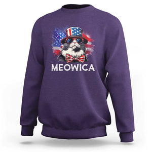 Funny 4th Of July Sweatshirt Meowica American Flag USA Cat TS11 Purple Print Your Wear