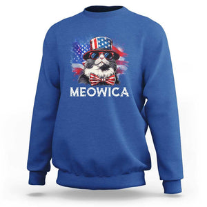 Funny 4th Of July Sweatshirt Meowica American Flag USA Cat TS11 Royal Blue Print Your Wear