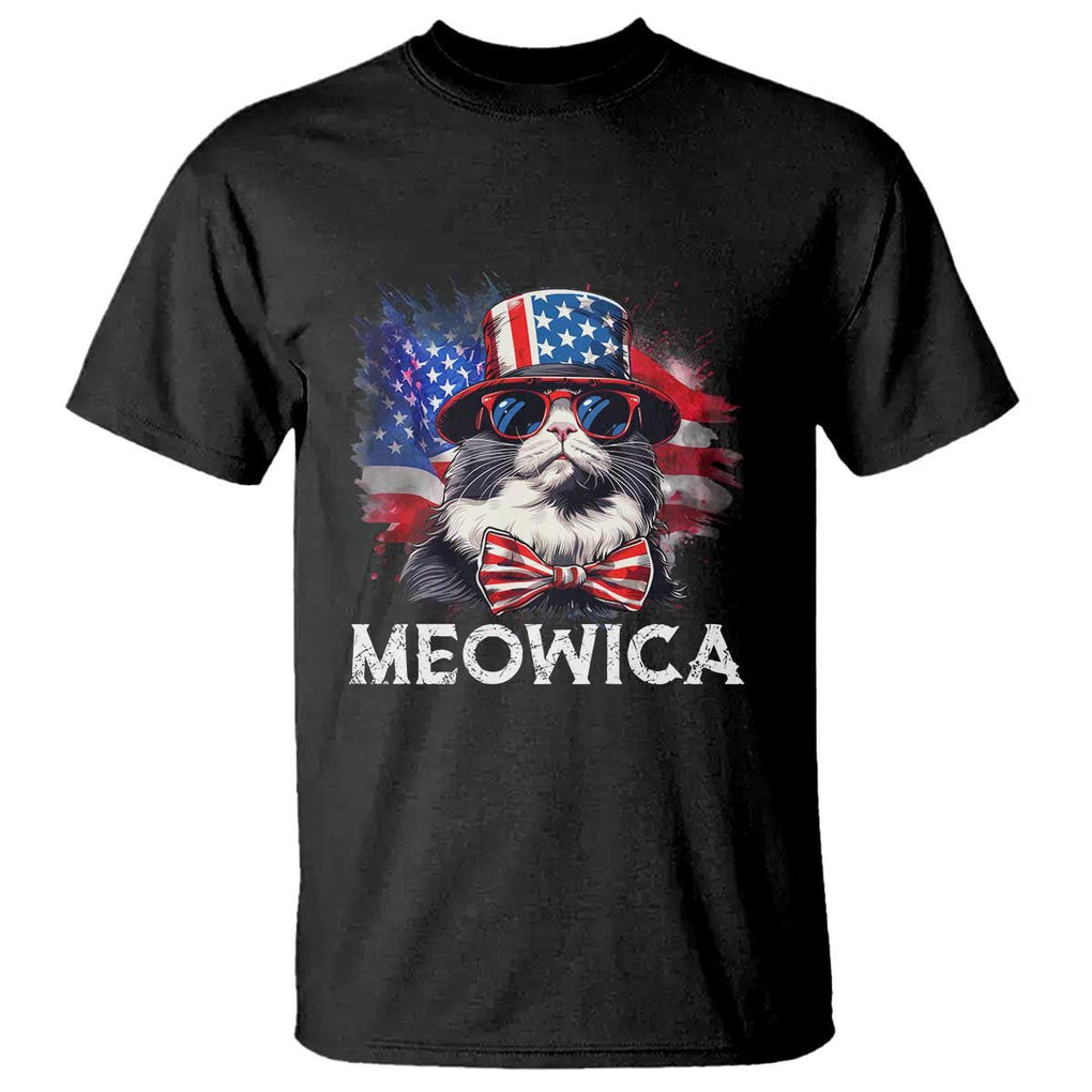 Funny 4th Of July T Shirt Meowica American Flag USA Cat TS11 Black Print Your Wear