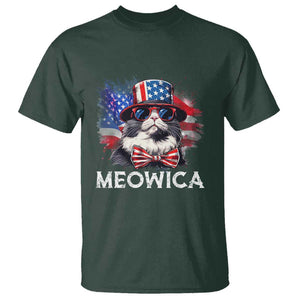 Funny 4th Of July T Shirt Meowica American Flag USA Cat TS11 Dark Forest Green Print Your Wear